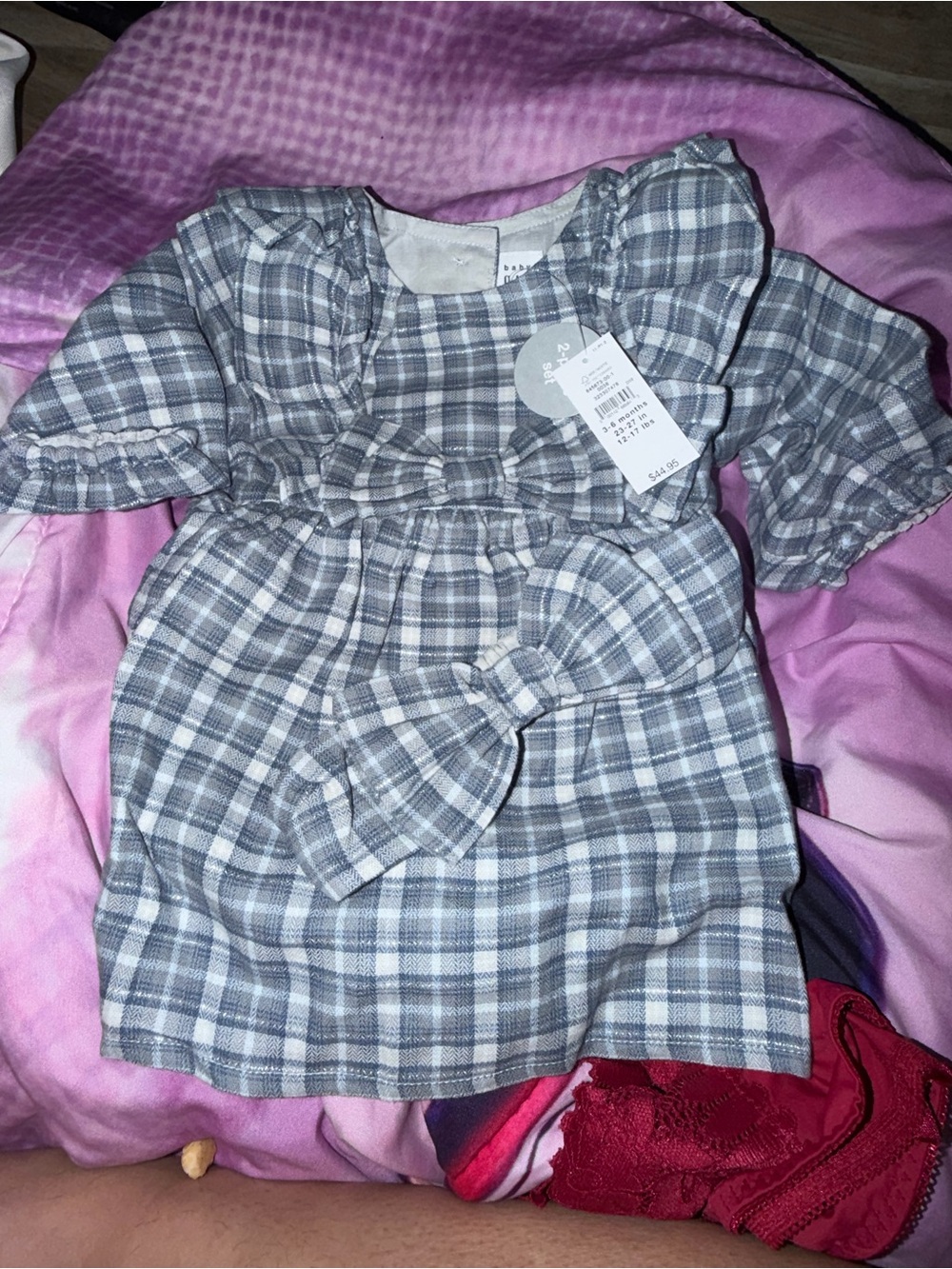 GAP Gray Plaid Bow Dress in Light and Dark Gray